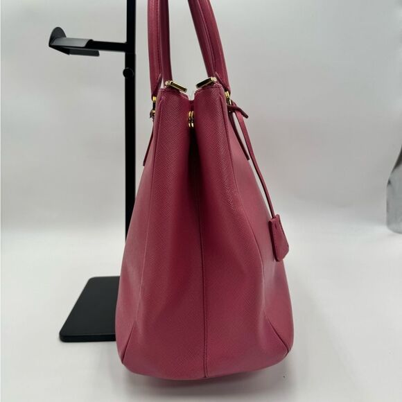 Auth Prada Pink Saffiano Leather Double Zipper Lux Galleria Tote Bag - Picture 3 of 13